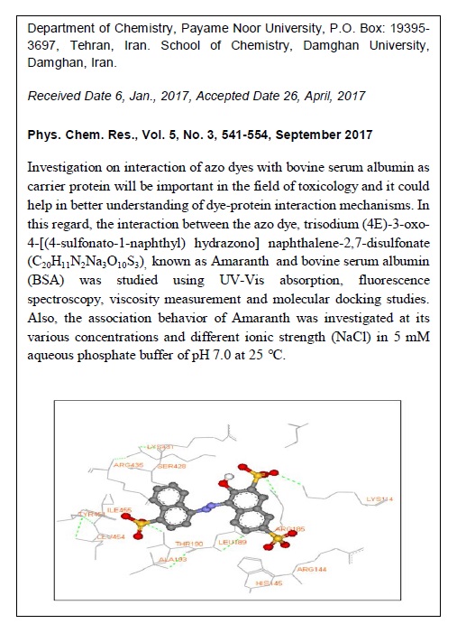 Spectroscopic, Thermodynamic and Molecular Docking Studies on Interaction of Toxic Azo Dye with Bovine Serum Albumin 