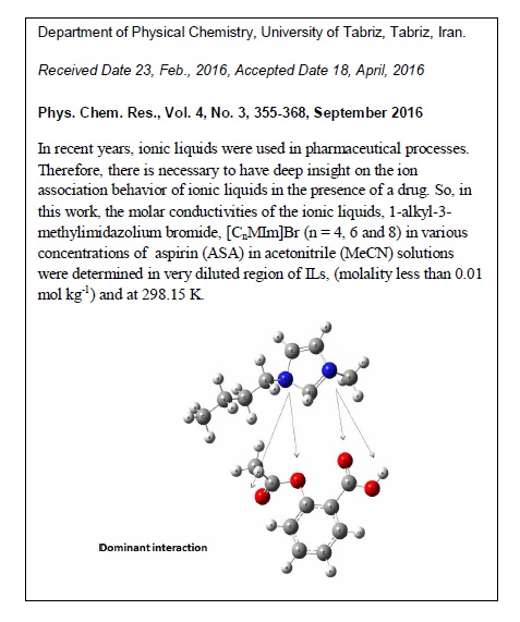 Conductometric Analysis of some Ionic Liquids, 1-Alkyl-3-methylimidazolium Bromide with Aspirin in Acetonitrile Solutions 