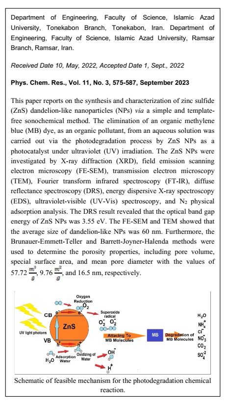 Synthesis of ZnS Nanoparticles via a Sonochemical Method: Photocatalytic Activity and Optical Properties 