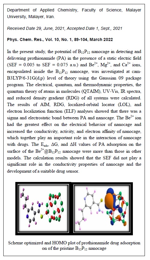 The Effects of the Ionic Field Strength of Be2+, Mg2+, and Ca2+ and a Static Electric Field (SEF) on the Interaction Between Prothionamide and B12P12 Nanocage: A DFT and TD-DFT Study 