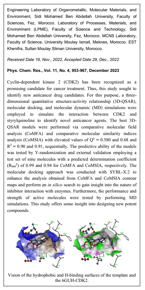 Novel Styrylquinoline Derivatives as Potential Anticancer Agents, In-Silico studies by 3D-QSAR, Molecular Docking, and Molecular Dynamics Simulations