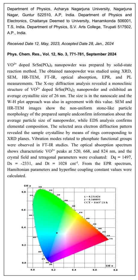 Structural, Optical, and Luminescent Studies of Vanadyl Doped Strontium Tin Phosphate by Solid-state Reaction Method