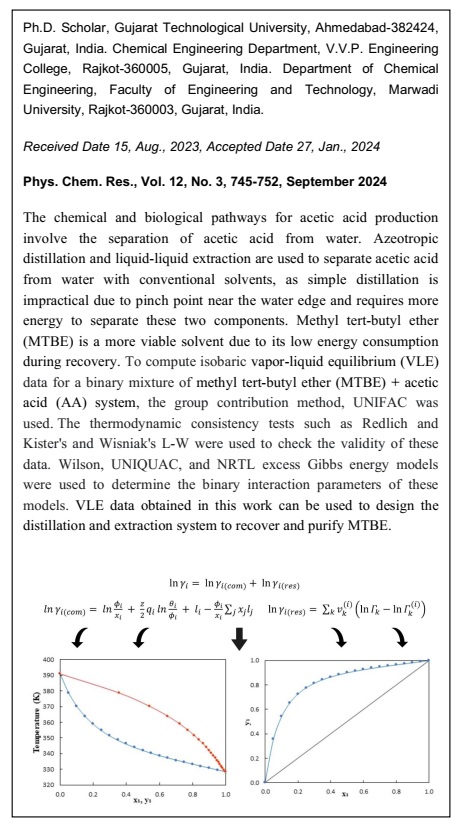 Computation of Isobaric Vapor-Liquid Equilibrium (VLE) Data of Methyl Tert-Butyl Ether (MTBE) + Acetic Acid (AA) System