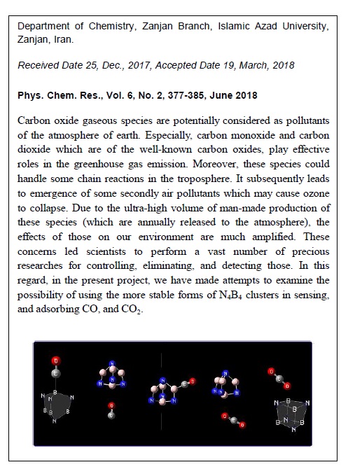 Spontaneous Adsorption, and Selective Sensing of CO, and CO2 Greenhouse Gaseous Species by the more Stable Forms of N4B4 Clusters 