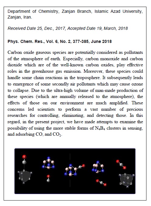 Spontaneous Adsorption, and Selective Sensing of CO, and CO2 Greenhouse Gaseous Species by the more Stable Forms of N4B4 Clusters 