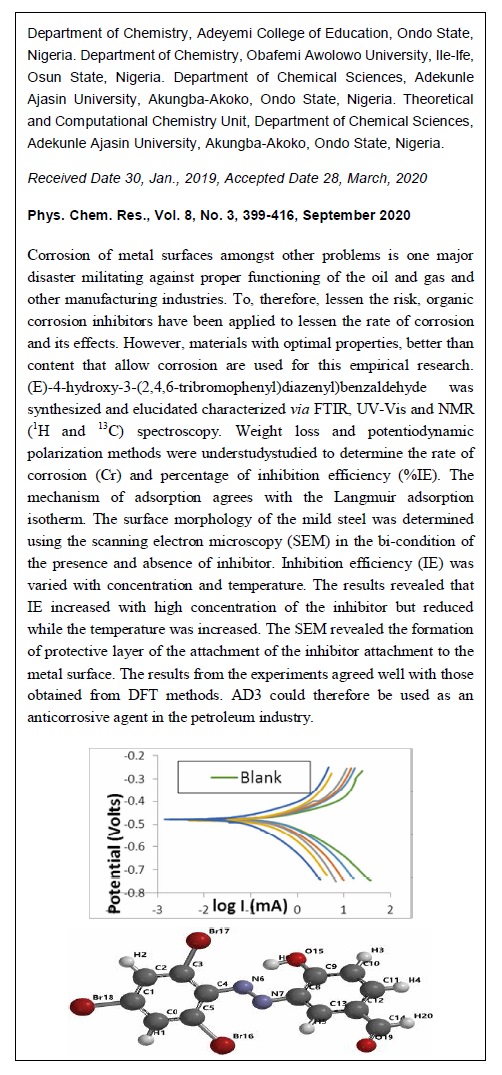 Experimental and Theoretical Investigation of Corrosion Inhibitive Potentials of (E)-4-hydroxy-3-[(2,4,6-tribromophenyl)diazenyl]benzaldehyde on Mild Steel in Acidic Media 