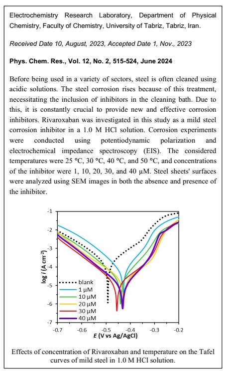 Inhibiting Performance of Rivaroxaban Against Corrosion of Mild Steel in 1.0 M HCl Solution 