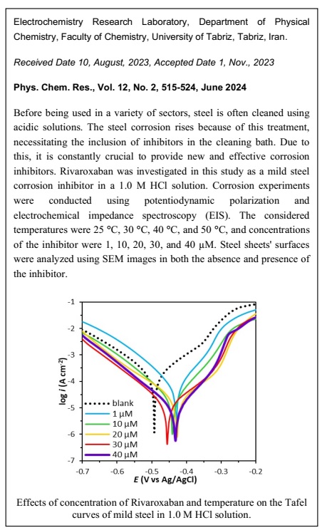 Inhibiting Performance of Rivaroxaban Against Corrosion of Mild Steel in 1.0 M HCl Solution 